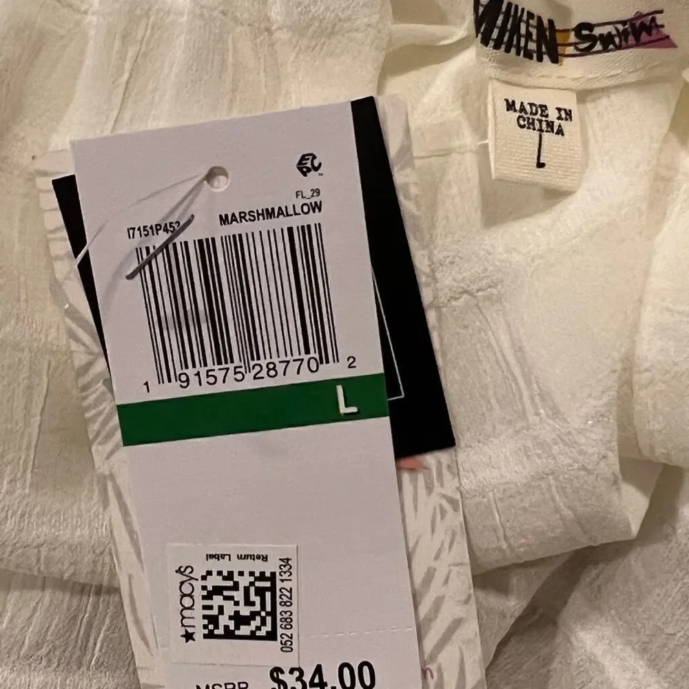 Miken White Juniors' Ruffled Swim Cover-up Dress Sparkle Large NWT
